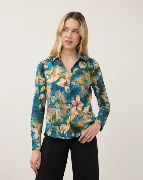 FDJ FDJ 26H 7902623 SPLIT NECK SHIRT FLEURS NOCTURNE