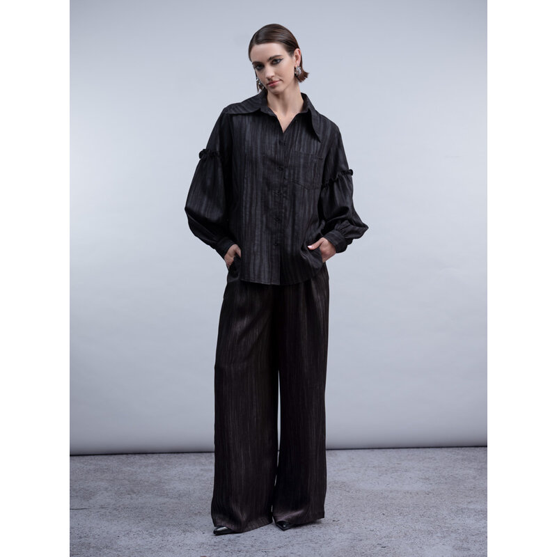 HAAKO HAAKO 26H PANTALON H2065 NOIR SATINE RAYURE