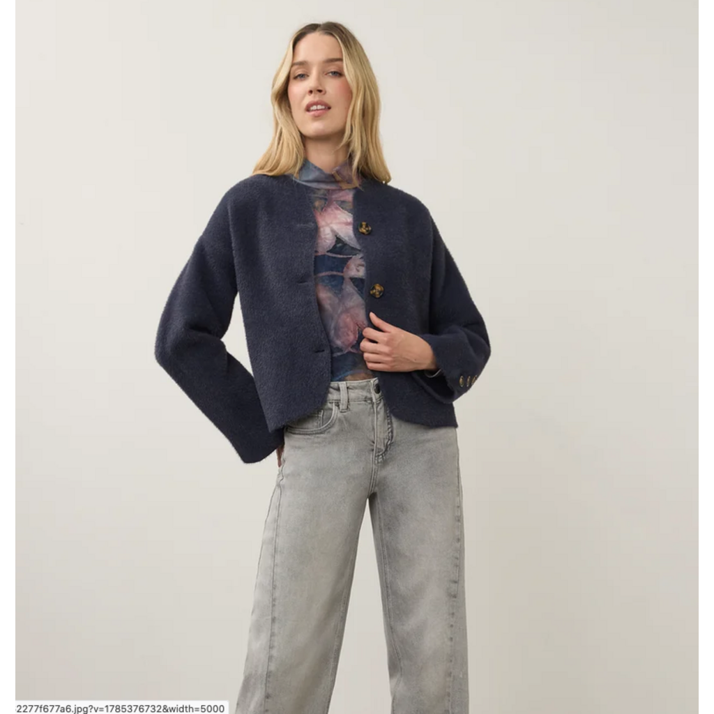 FDJ FDJ 26H 10047431 COLLARLESS KNIT JACKET STORM CLOUD