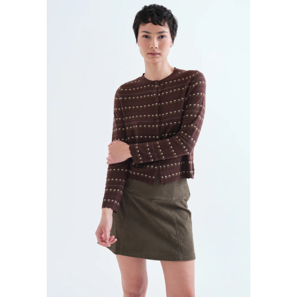 COMPANIA FANTASTICA COMPANIA FANTASTICA 26H CARDIGAN JACQUARD BRUN MINI FLEURS 63C/10219