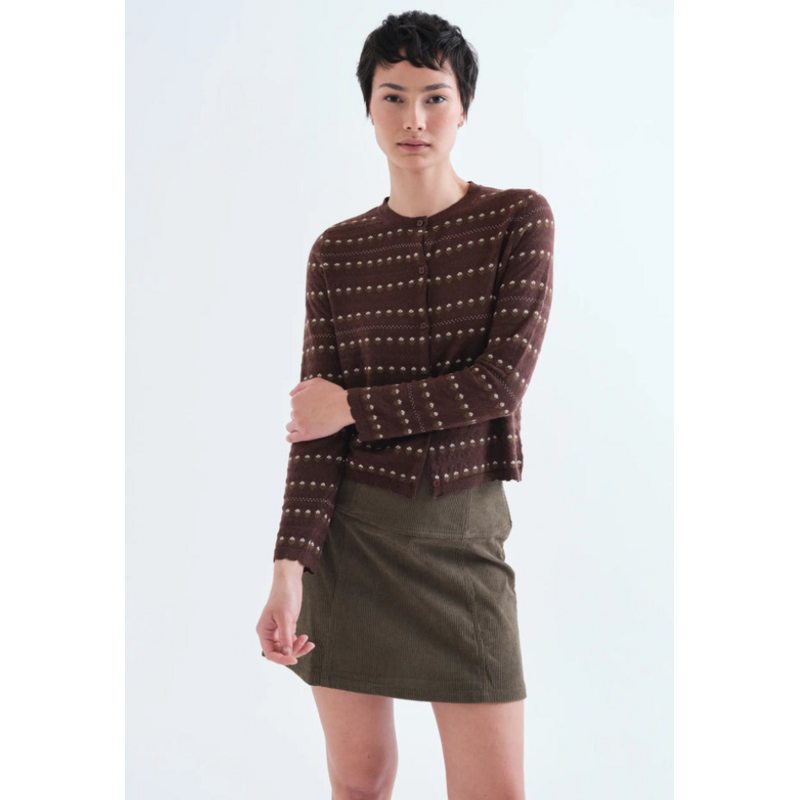 COMPANIA FANTASTICA COMPANIA FANTASTICA 26H CARDIGAN JACQUARD BRUN MINI FLEURS 63C/10219