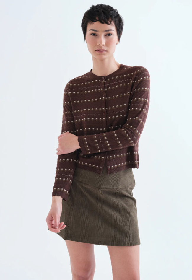 COMPANIA FANTASTICA COMPANIA FANTASTICA 26H CARDIGAN JACQUARD BRUN MINI FLEURS 63C/10219