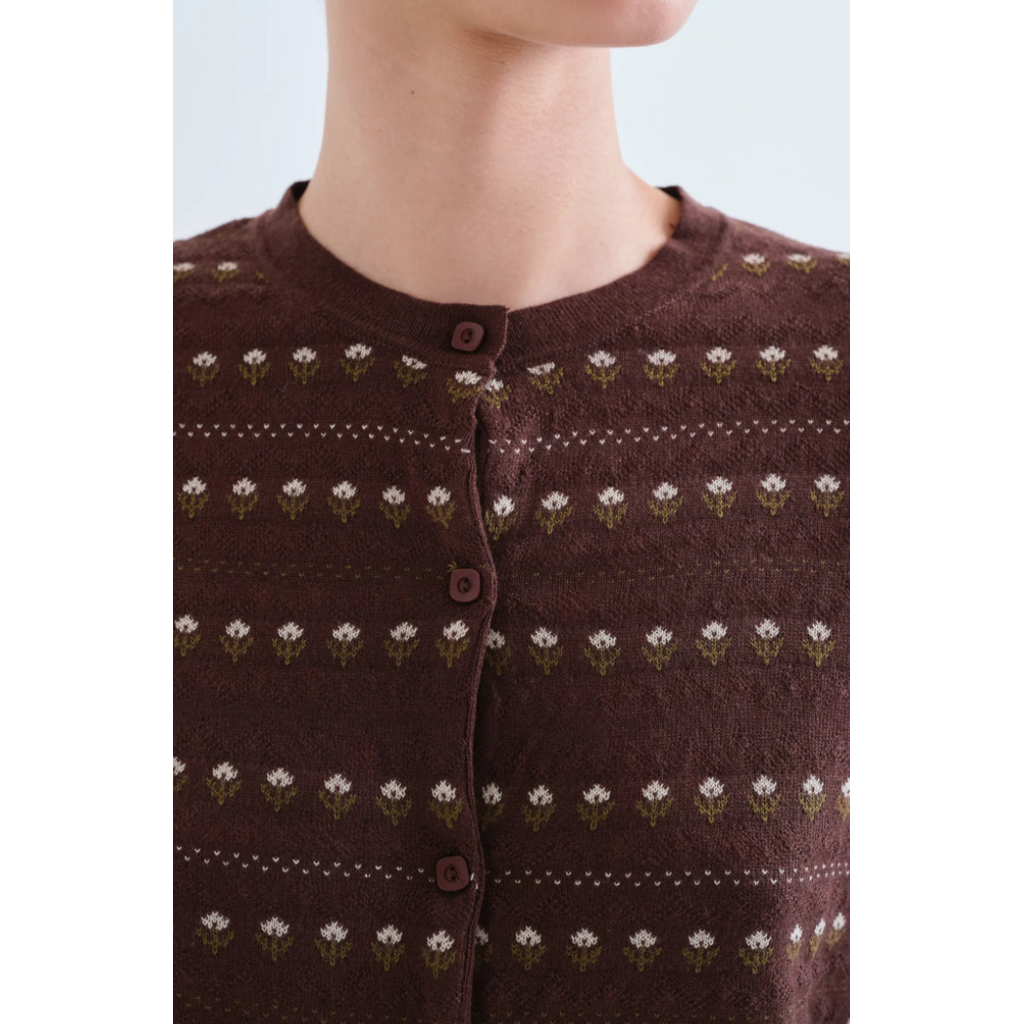 COMPANIA FANTASTICA COMPANIA FANTASTICA 26H CARDIGAN JACQUARD BRUN MINI FLEURS 63C/10219
