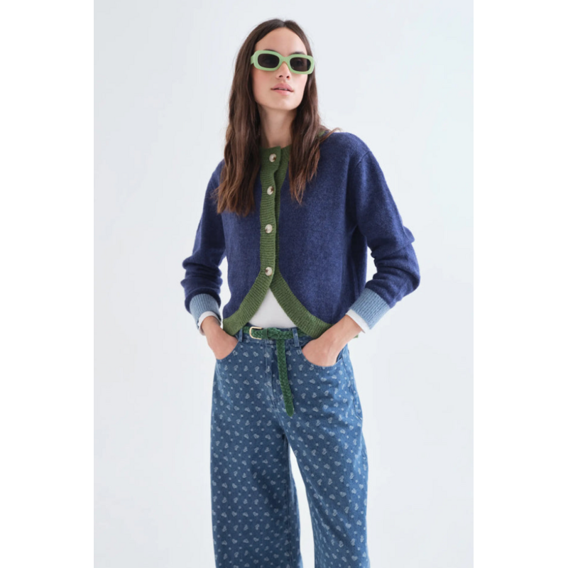 COMPANIA FANTASTICA COMPANIA FANTASTICA 26H CARDIGAN CROP MARINE/VERT 63C/10215