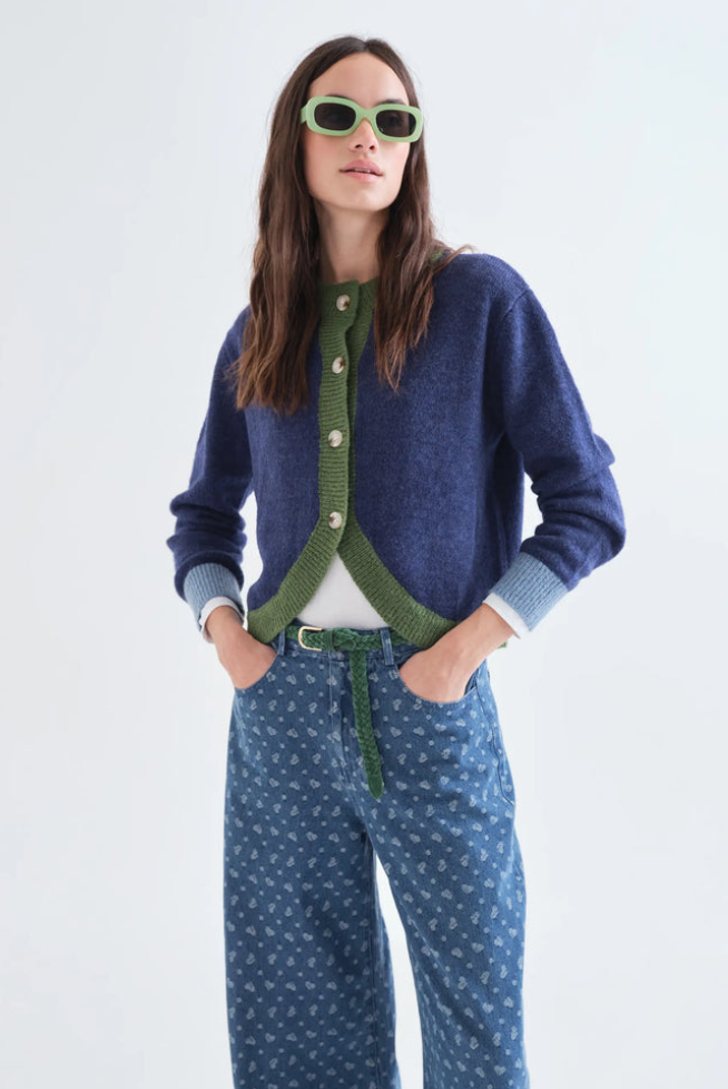 COMPANIA FANTASTICA COMPANIA FANTASTICA 26H CARDIGAN CROP MARINE/VERT 63C/10215