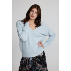 PISTACHE PISTACHE 26H SWEATER COL V TRICOT FIN BLEU CIEL B25150
