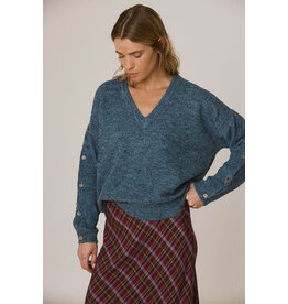 INDI AND COLD INDI AND COLD 26H PULL TRICOT BOUTONS SUR MANCHES BLEU VI26RD515