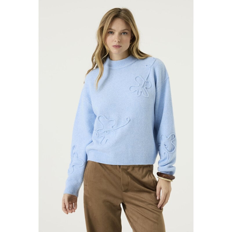 GARCIA GARCIA 26H TRICOT MANCHES LONGUES FLEURS TEXTUREES BREEZE BLUE U260044