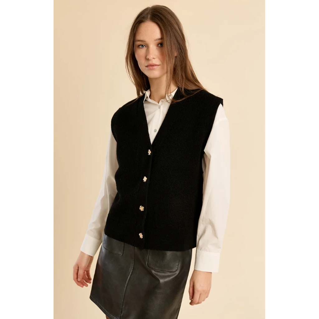 MOLLY BRACKEN MOLLY BRACKEN 26H T2104EN VESTE NOIR BOUTONS FLEUR DORE