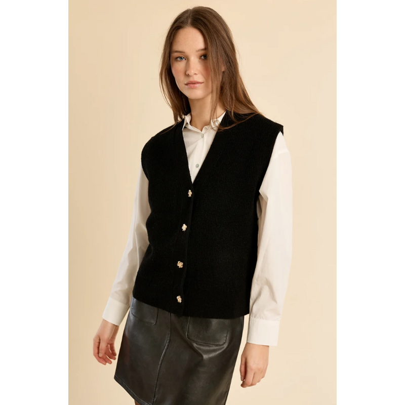 MOLLY BRACKEN MOLLY BRACKEN 26H T2104EN VESTE NOIR BOUTONS FLEUR DORE
