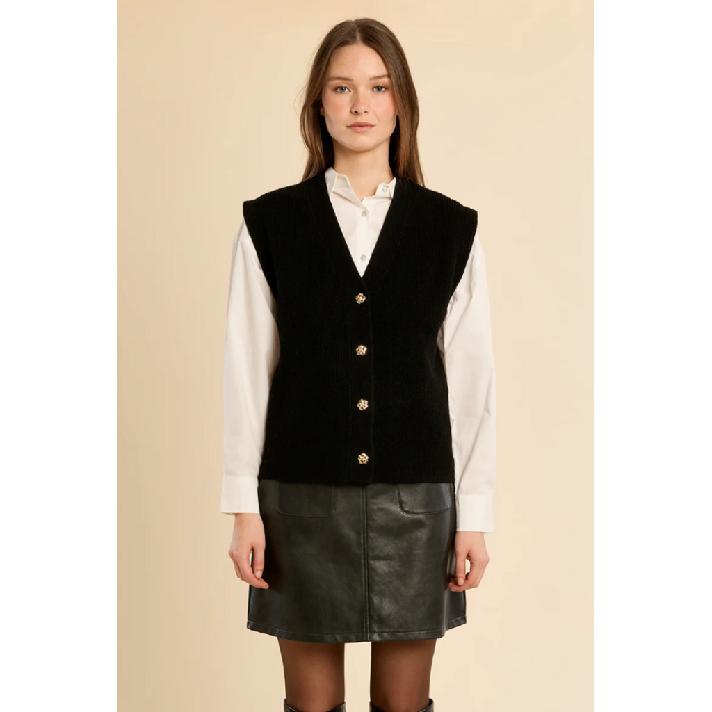 MOLLY BRACKEN MOLLY BRACKEN 26H T2104EN VESTE NOIR BOUTONS FLEUR DORE