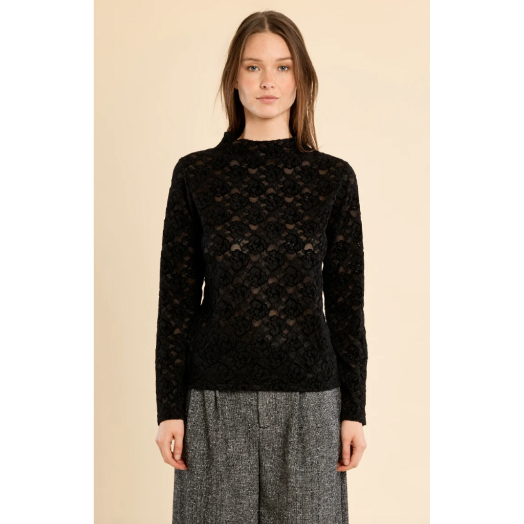 MOLLY BRACKEN MOLLY BRACKEN 26H TR234BEN HAUT MESH DENTELLE NOIR