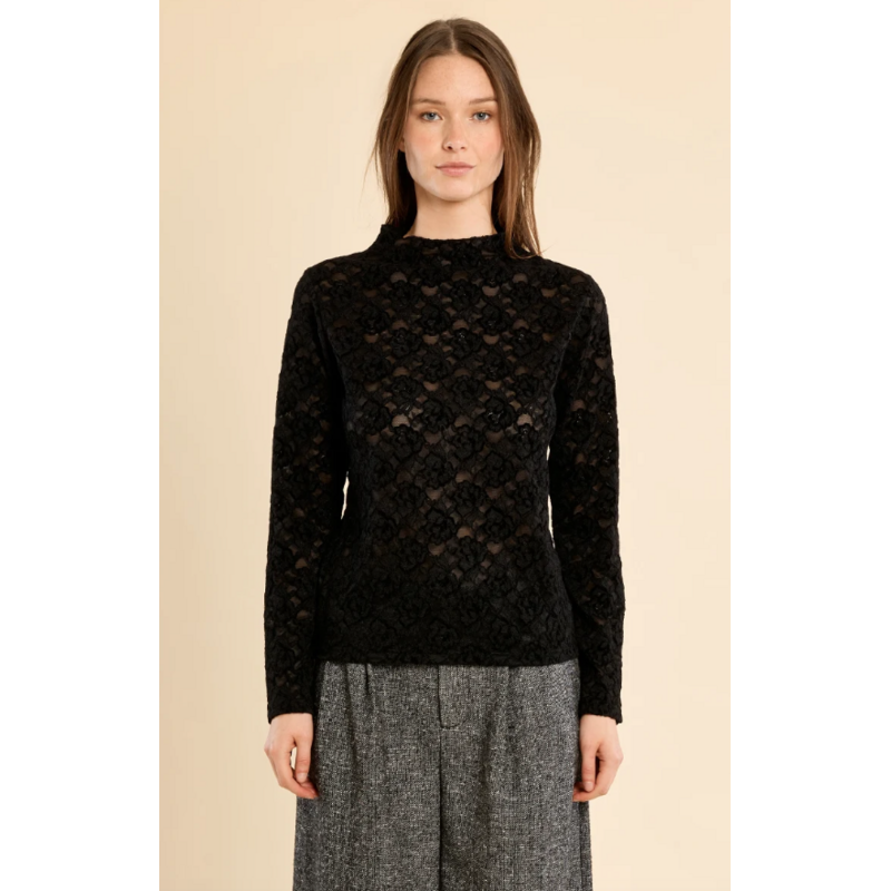 MOLLY BRACKEN MOLLY BRACKEN 26H TR234BEN HAUT MESH DENTELLE NOIR