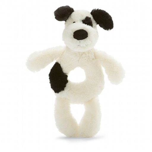 JELLYCAT Bashful Black And  Cream Puppy Ring Rattle