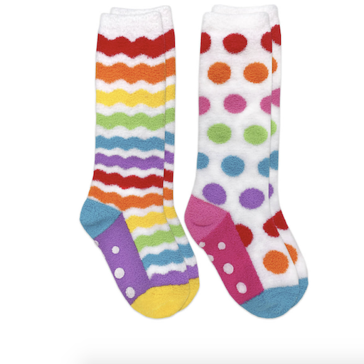 JEFFERIES SOCKS Rainbow Fuzzy Non Skid Slipper Knee High Socks -2 Pack