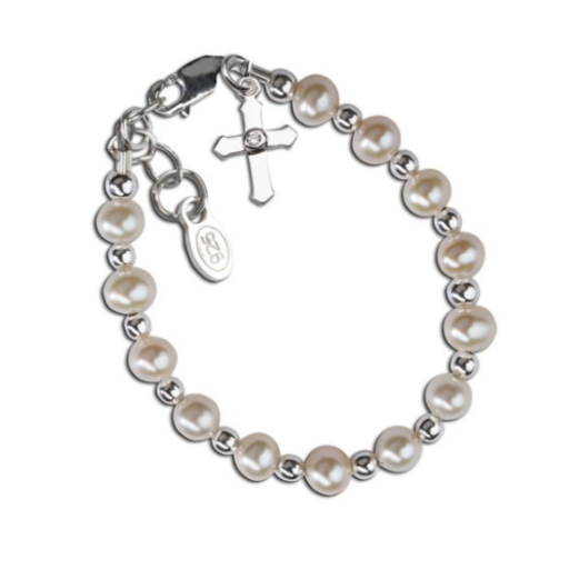 CHERISHED MOMENTS, LLC Christening Bracelet - Freshwater Pearls With Silver & Cross