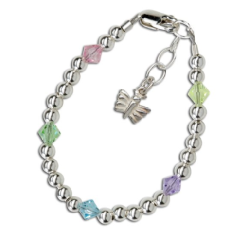 CHERISHED MOMENTS, LLC Silver Bracelet With Silver Beads And Pastel Crystals