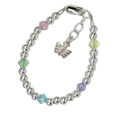 CHERISHED MOMENTS, LLC SILVER BRACELET WITH SILVER BEADS AND PASTEL CRYSTALS