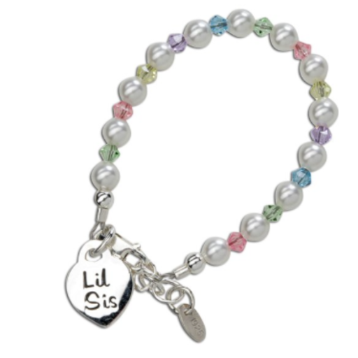 CHERISHED MOMENTS, LLC Lil Sis Silver Bracelet With Pearls & Multicolor Crystals