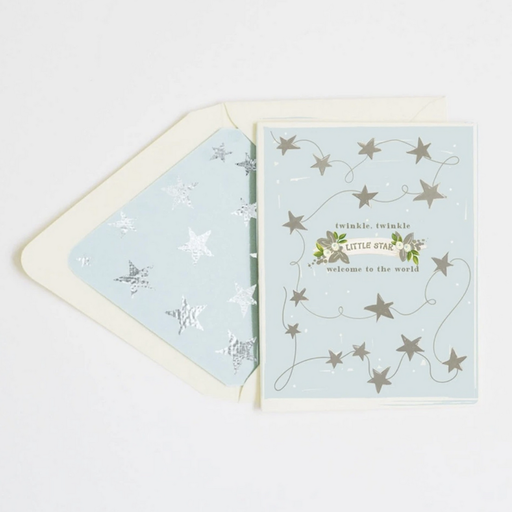 THE FIRST SNOW Foil Twinkle Twinkle, Little Star Blue With Silver Foil Stars Card