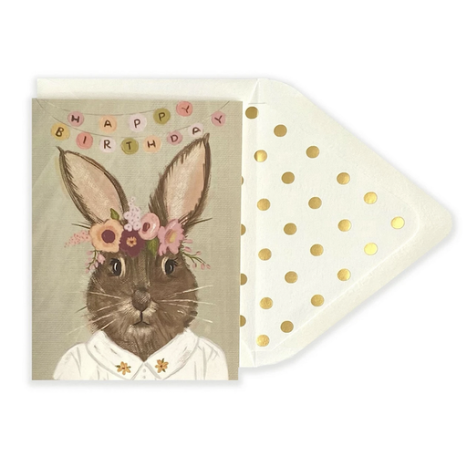 THE FIRST SNOW Happy Birthday Rabbit Flowers Wreath Greeting Card