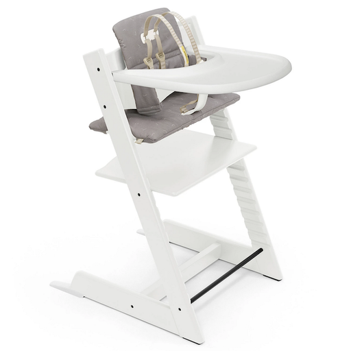 STOKKE Tripp Trapp  High Chair and Cushion with Stokke Tray White /Icon Grey