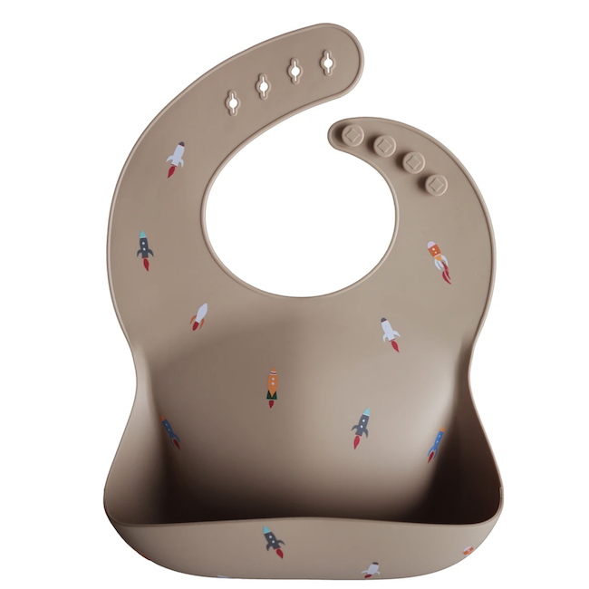 Mushie Silicone Baby Bib - Rocket Ships