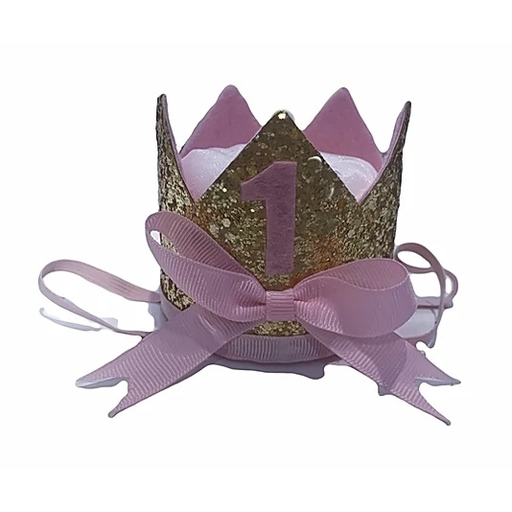 COUTURE CLIPS PINK BOW CROWN WITH #1  - GOLD