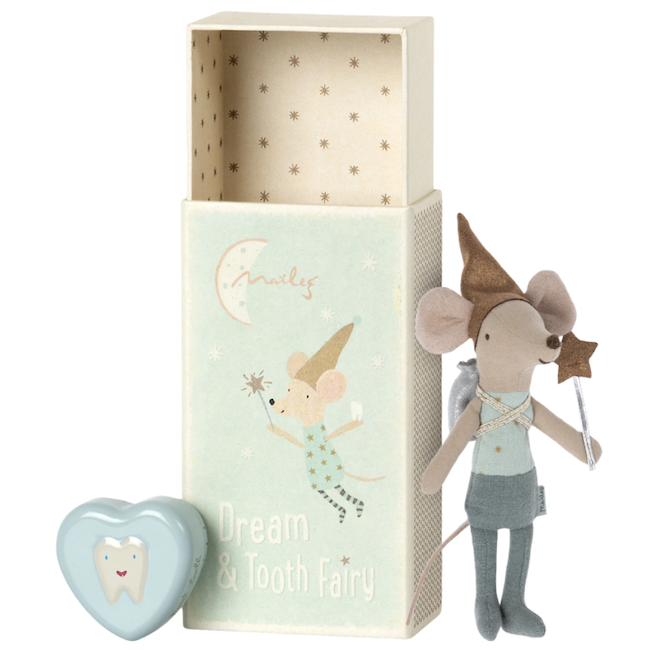 MAILEG Tooth Fairy Mouse In Matchbox - Blue