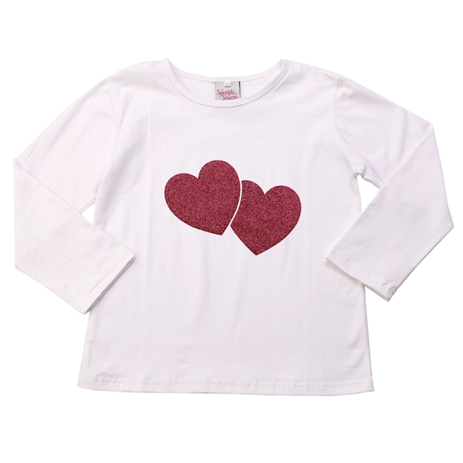 COUTURE CLIPS Red Double Heart Long Sleeve T-Shirt
