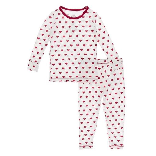 KICKEE PANTS Print Long Sleeve Pajama Set In Natural Hearts