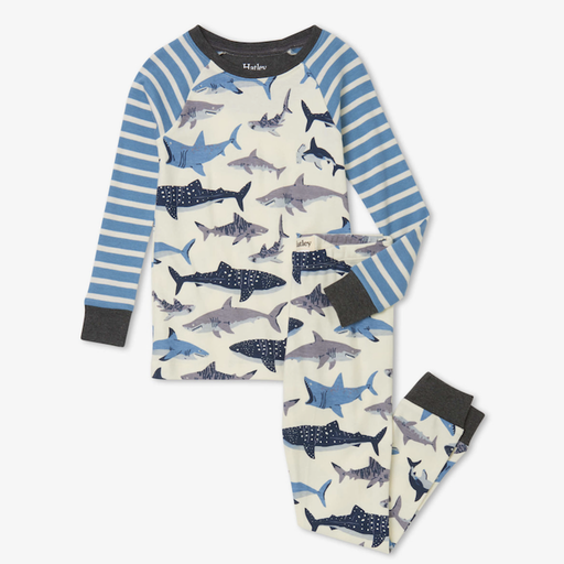HATLEY Shark School Organic Cotton Raglan Pajama Set