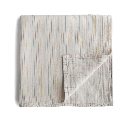 Mushie Organic Cotton Muslin Swaddle Blanket - Retro Stripes
