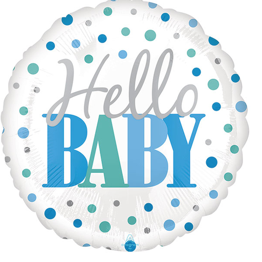 Hello Baby Blue Dots Balloon