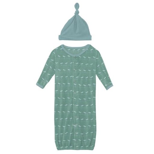 KICKEE PANTS PRINT LAYETTE GOWN CONVERTER AND SINGLE KNOT HAT