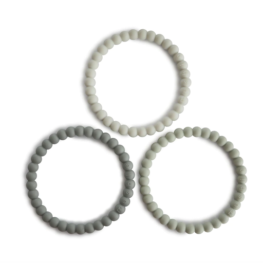 MUSHIE Pearl Teething Bracelet Set Of 3 Green Tea/Cool Gray/Sea Salt