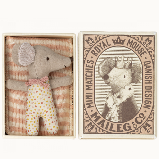 Maileg Sleepy/Wakey Baby Mouse In Matchbox - Rose