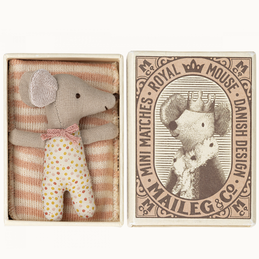 MAILEG Sleepy/Wakey Baby Mouse In Matchbox - Rose