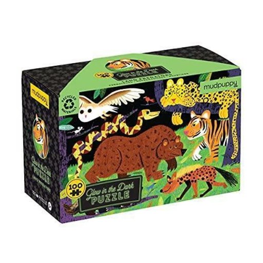 HACHETTE MUDPUPPY Land Predators 100 Piece Glow In The Dark Puzzle