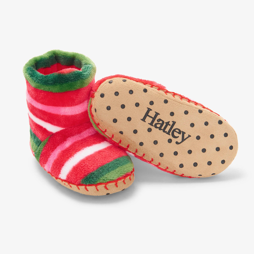 Hatley Candy Cane Stripes Fleece Slippers Size 5-7 Toddler