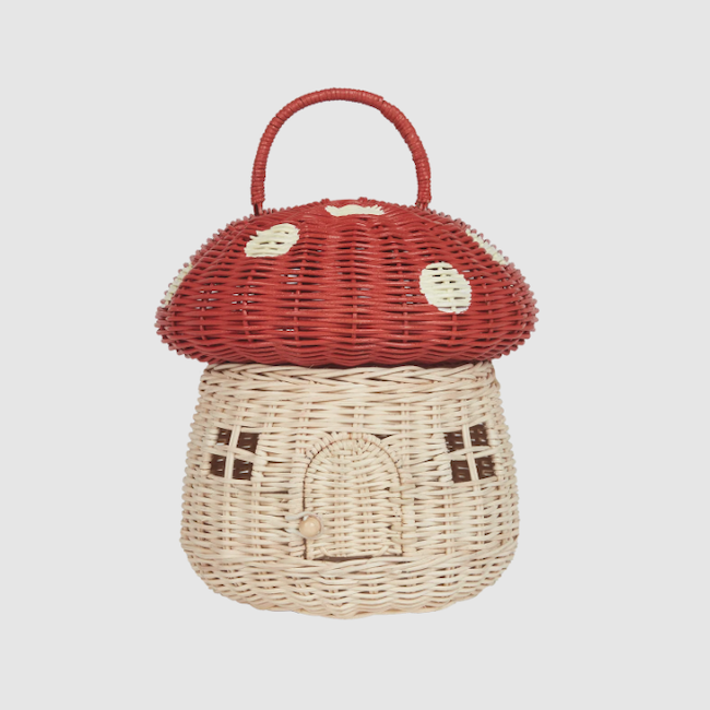 Rattan Mushroom Basket In Red