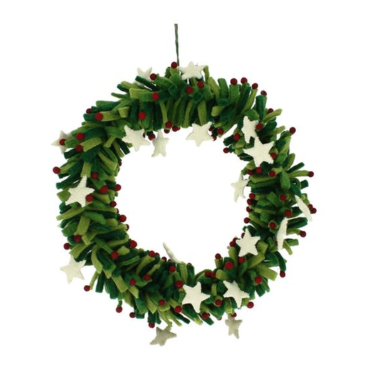 FIONA WALKER Star And Berry Wreath - 100% Wool - 16"x12"