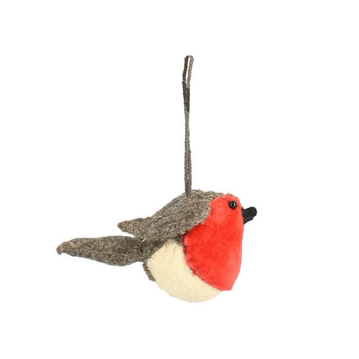 FIONA WALKER Semi Velvet Hanging Robin Ornament - Felted Wool - 2.5"