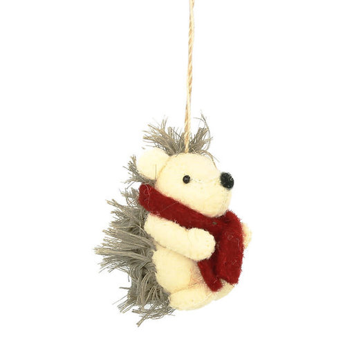 FIONA WALKER Hedgehog Cream And Brown Ornament - Felted Wool - 2"