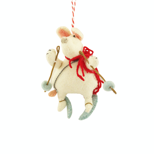 FIONA WALKER Rabbit With Skis Ornament - 4in"