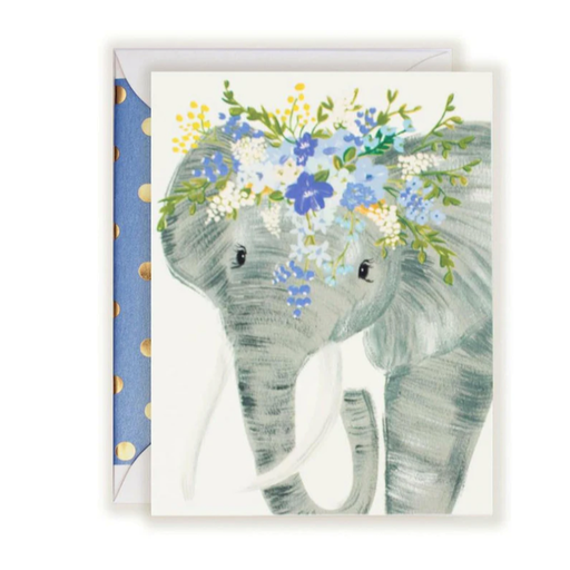 THE FIRST SNOW Tallulah Elephant Flowers Crown Greeting Card