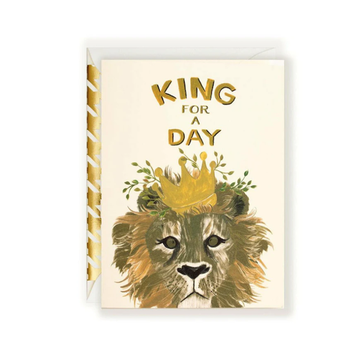 THE FIRST SNOW King For A Day Lion with Crown Greeting Card