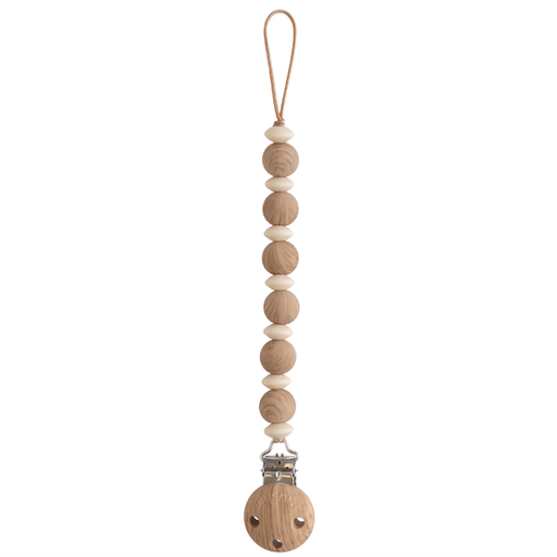 Mushie Silicone Pacifier Clip - Luna/ Faux Wood