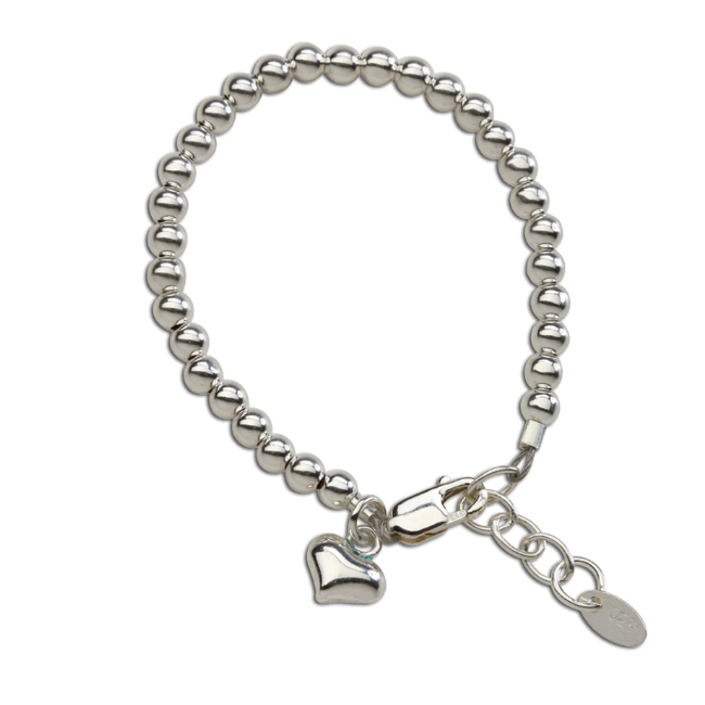 Cherished Moments, LLC Camry Sterling Silver Bracelet With Silver Bead And Puff Heart