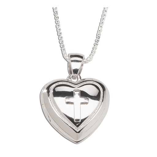 CHERISHED MOMENTS, LLC Sterling Silver Heart Locket With Cross Necklace